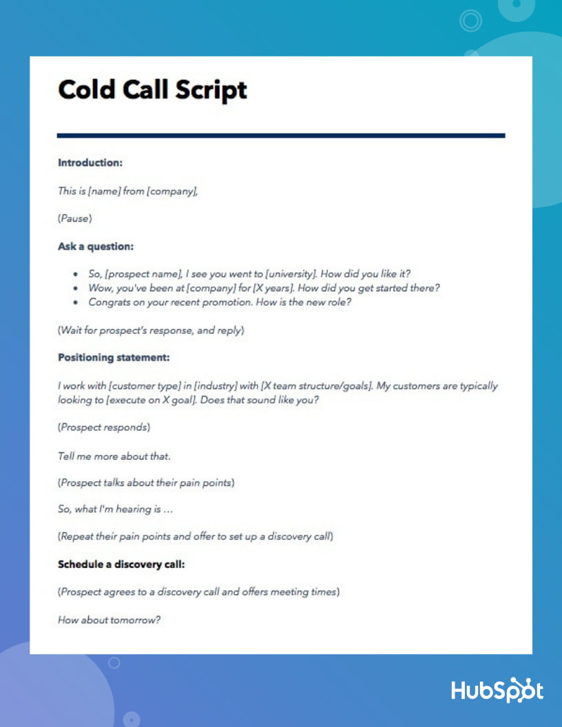 Sales Call Template Collection   Cold Call Script Template 